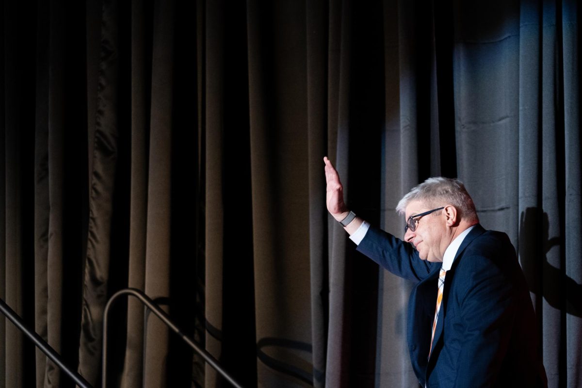 William Sanders waves to the crowd