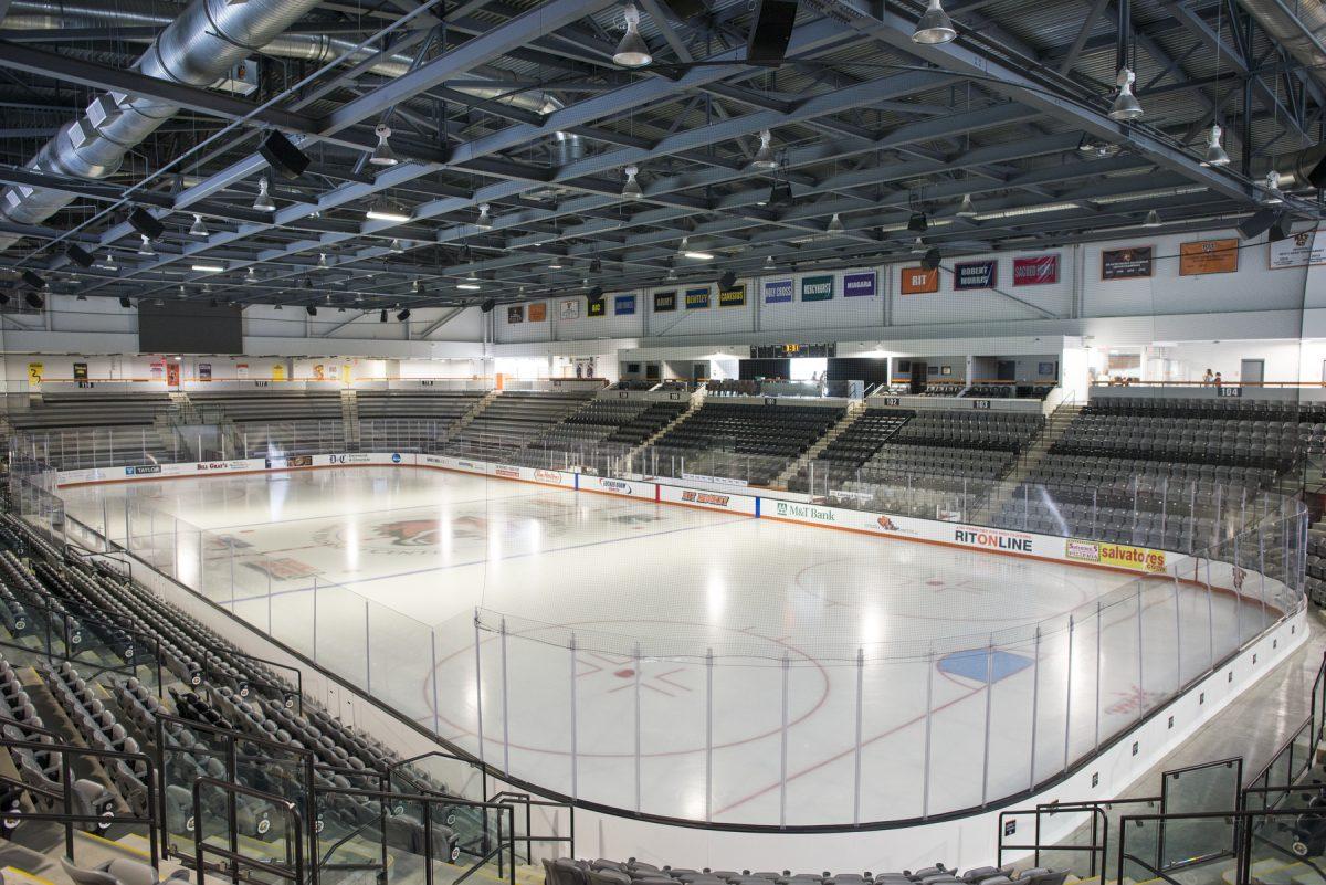 An interior view from the northern end of the Gene Polisseni Center. 