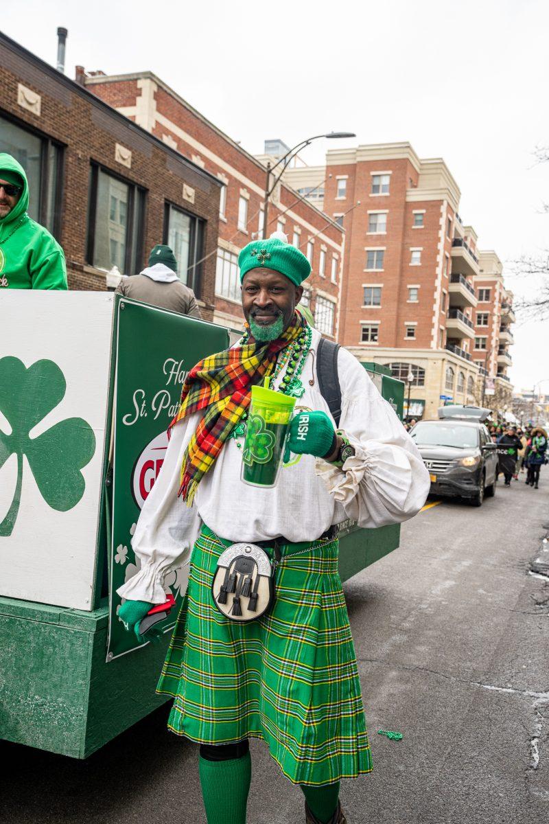 All decked out in Green a Participant of the Genesee Brewery float during the St. Patrick's day Parade, Rochester N.Y. 3-12-22