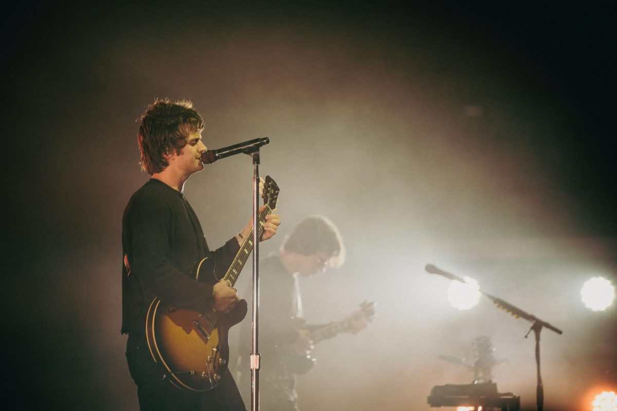 Joe Keery, with his stage name Djo, performs on Sept. 24, 2025, at RIT's Gordon Field House in Henrietta, N.Y.