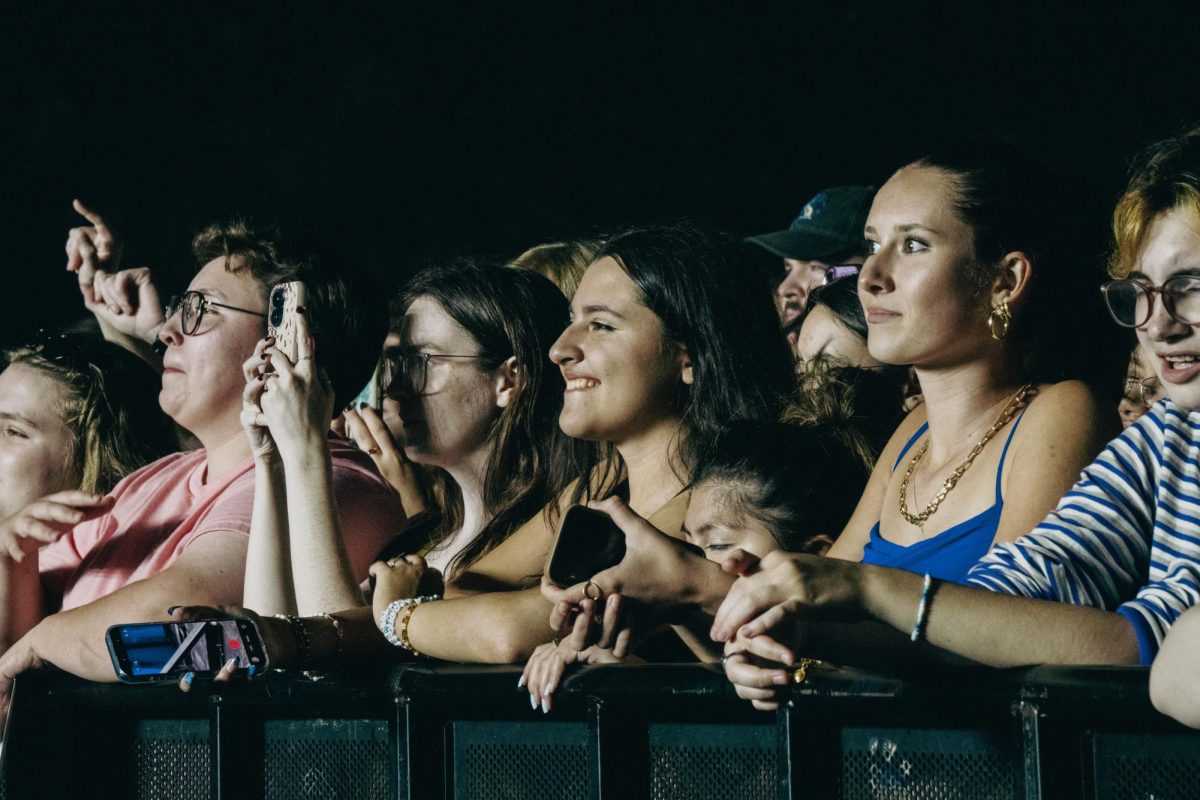 Audience members react to Djo's performance on Sept. 24, 2025, at RIT's Gordon Field House in Henrietta, N.Y.