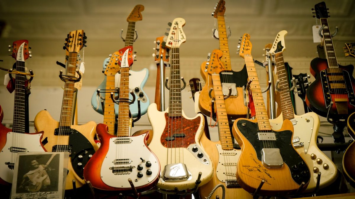 Famous musicians' guitars at The House of Guitars. Saturday, Sept. 6, 2025, in Rochester, N.Y.