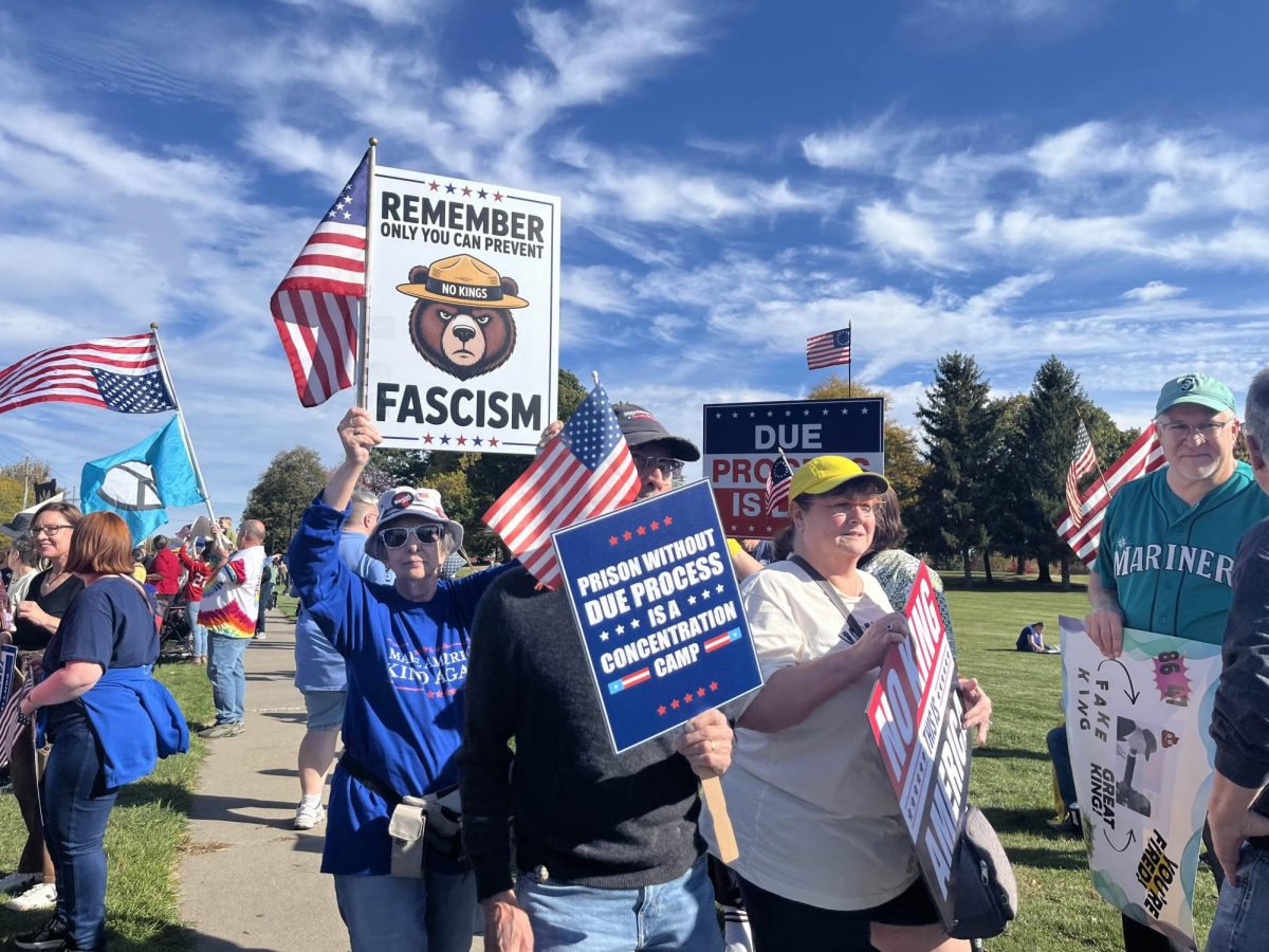 Protesters at the 'No Kings Protest' in Henrietta, N.Y. on Oct. 18, 2025.