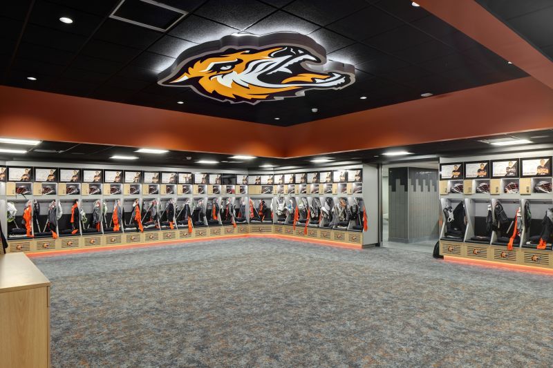 Updated locker rooms in Judson Stadium, provided by Pike Construction.