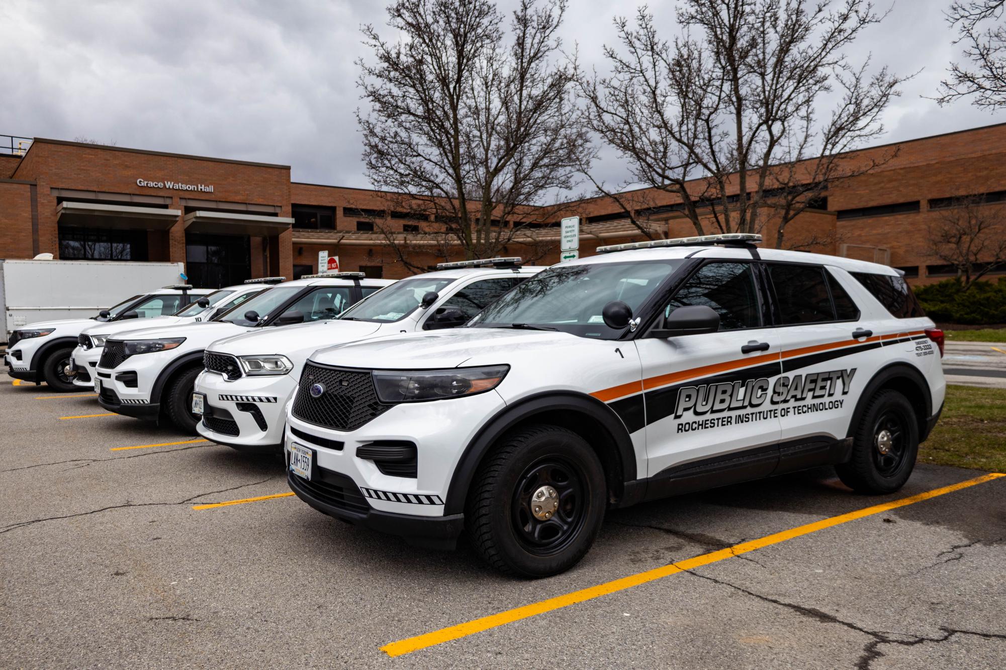 RIT Public Safety lot outside of Grace Watson Hall, March 23, 2026, in Henrietta, NY.