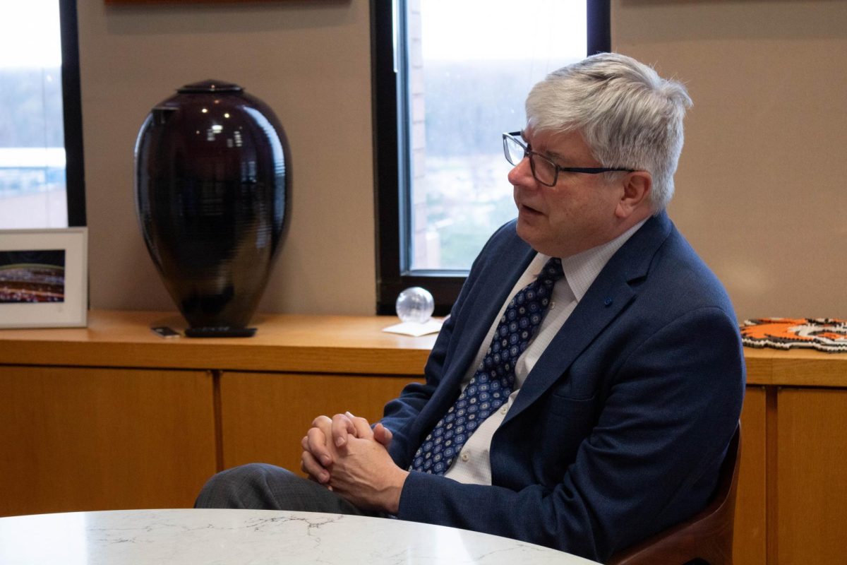 President Sanders speaks in his office on April 6, 2026.