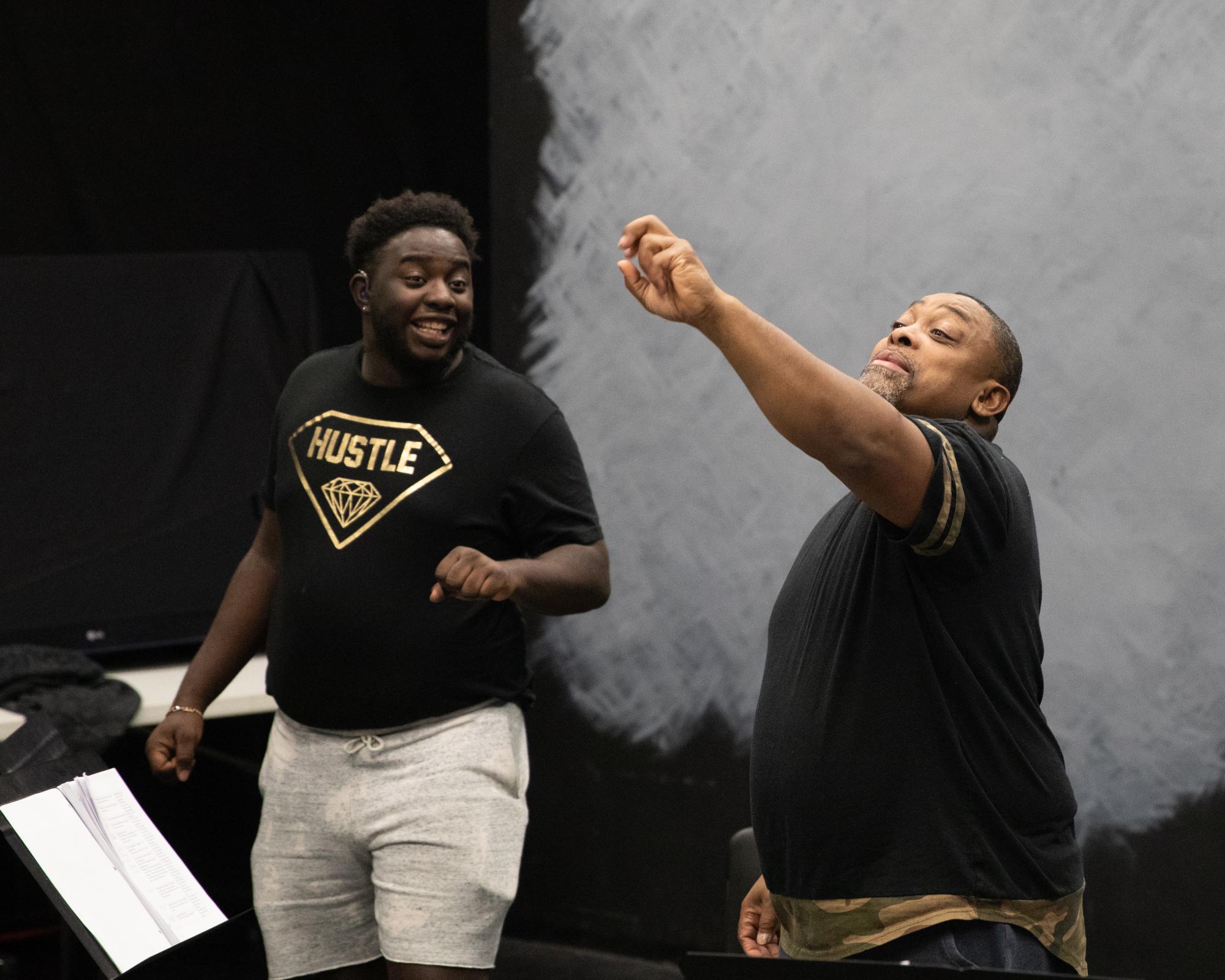 Marquawn Holmes (left) and Troy Chapman (right) rehearse for NTID’s theater performance, Fences, in Henrietta, N.Y. on Feb. 4, 2019. Photo by Jesse Wolfe